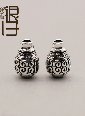 S925纯银回纹如意花纹三通宝瓶珠