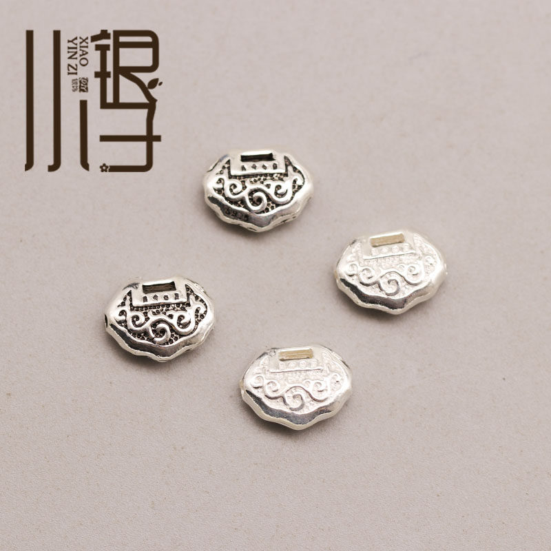 泰银素银隔珠 藤蔓花纹如意锁直孔s925纯银饰diy编绳串珠材料配件