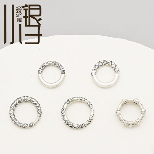 复古做旧回纹编织纹纯银跑环