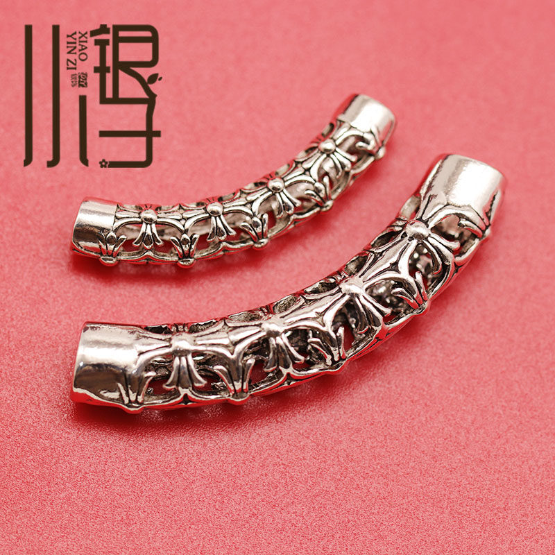 泰银隔珠 镂空十字花纹弯管S925纯银银饰DIY手工编绳串珠材料配件