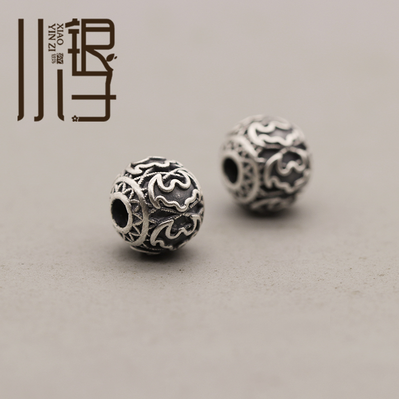 S999纯银蝙蝠做旧花纹圆珠串珠