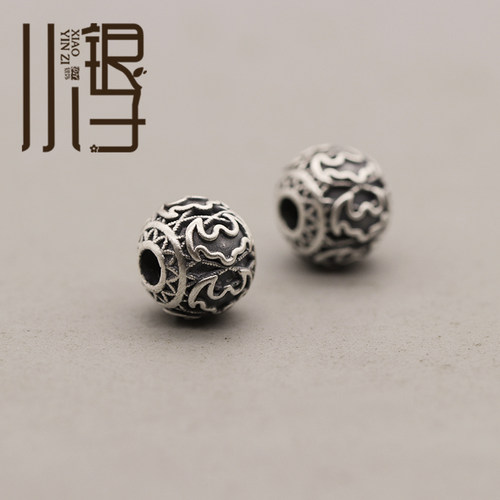 S999纯银蝙蝠做旧花纹圆珠串珠