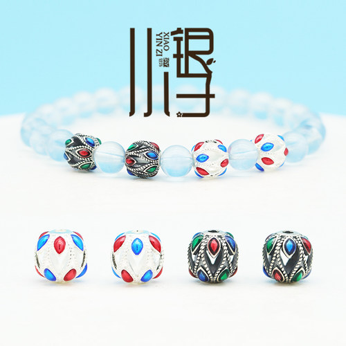 S999纯银滴胶镂空圆点凤眼花苞珠