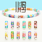 足银隔珠 彩色烧蓝十二生辰花花神桶珠S999纯银饰DIY手链串珠配件