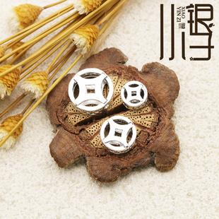 泰银镂空铜钱金钱纹垫片隔片 隔珠 水晶手链DIY材料 S925纯银配件