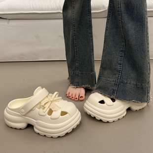 松糕厚底增高洞洞鞋 女夏外穿2025超火爆款 新款 包头海边沙滩半拖鞋