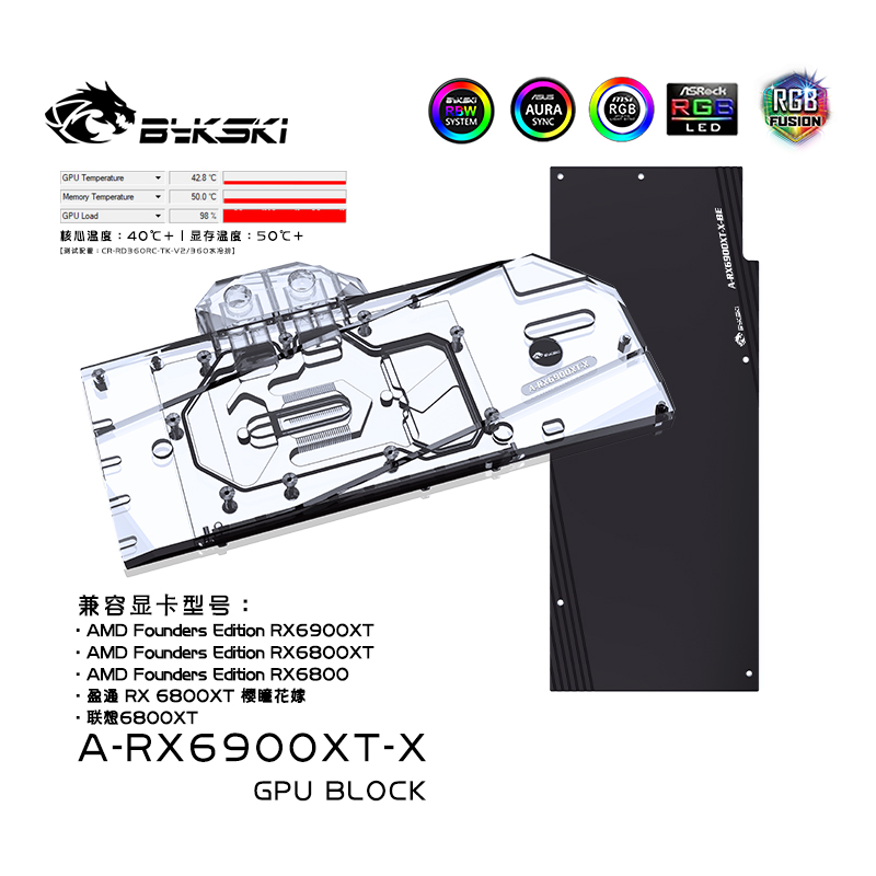 Bykski A-RX6900XT-X AMD 公版 Radeon 6900XT 显卡水冷头 RDNA 2 电脑硬件/显示器/电脑周边 散热器/风扇 原图主图