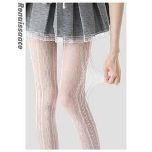 袜 性感lolita白色连裤 Renaissance蕾丝提花丝袜女春夏款 白丝薄款