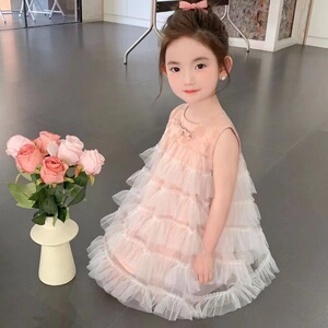 女童连衣裙夏装洋气宝宝周岁礼服网纱蓬蓬裙子夏季儿童背心公主裙