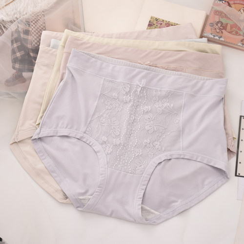 大码高腰内裤女蕾丝边大码胖mm包臀宽松不卡裆妈妈人棉三角短裤