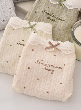 加长底裆纯棉蕾丝边中腰内裤女提花少女学生圆点韩版甜美三角短裤