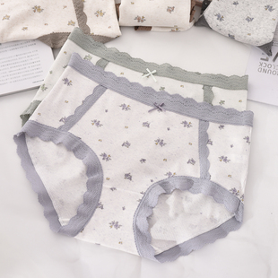 胖MM宽松三角短裤 女蕾丝边碎花螺纹大码 7A抗菌莫代尔棉中腰内裤