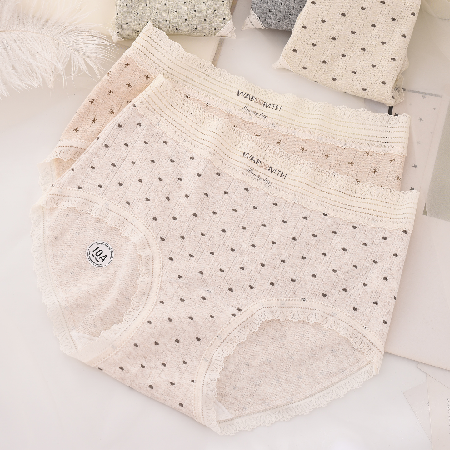 10A抑菌加长底裆纯棉中腰内裤女蕾丝边韩版爱心甜美少女三角短裤