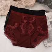 中国风蕾丝中高腰内裤 薄莫代尔三角短裤 女大码 胖MM宽松性感夏季