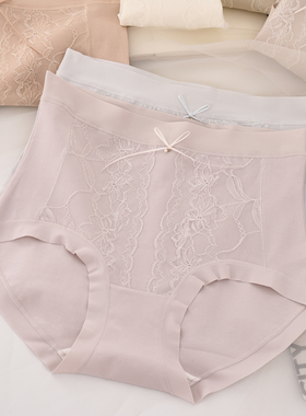 纯棉高腰内裤女蕾丝边包臀棉质面料简约新款透气大码百搭三角短裤