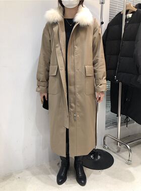 【MOOTEA】韩版简约舒适百搭保暖中长款羽绒服外套狐狸毛毛领