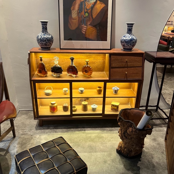 100×140茶室实木老株木餐边柜靠墙矮柜茶叶茶具收纳柜子成品柜