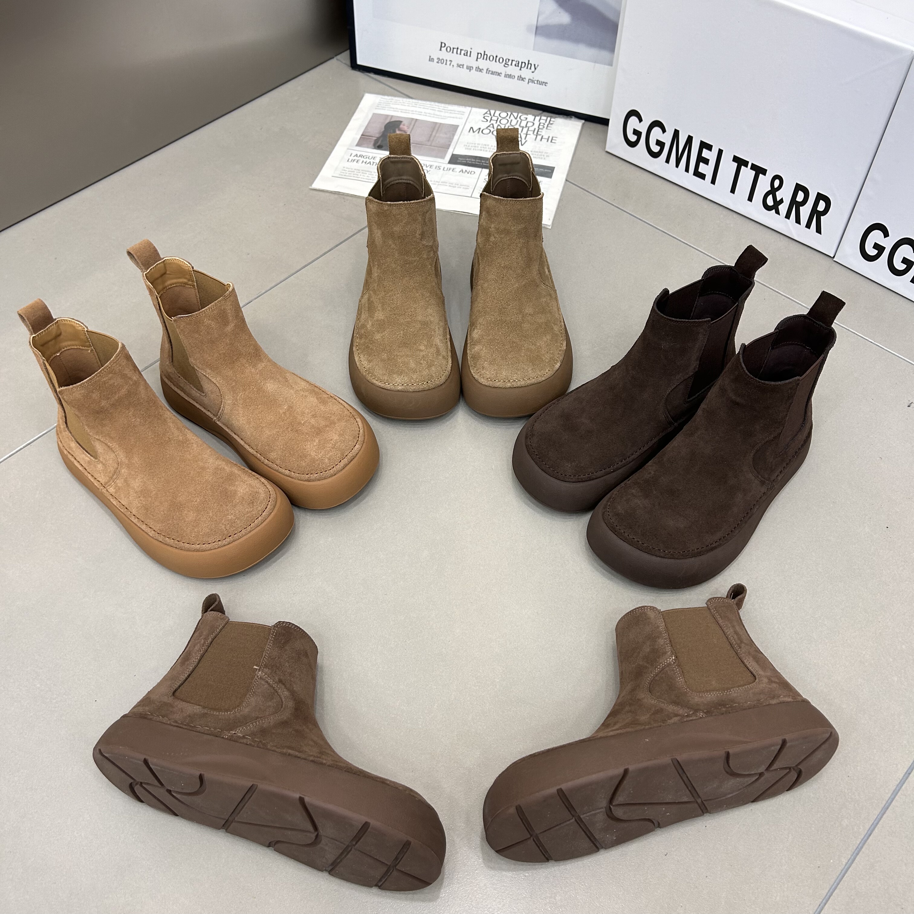 TTRR2025秋季新款时尚大棉磨砂皮切尔西靴百搭勃肯短靴真皮一脚蹬