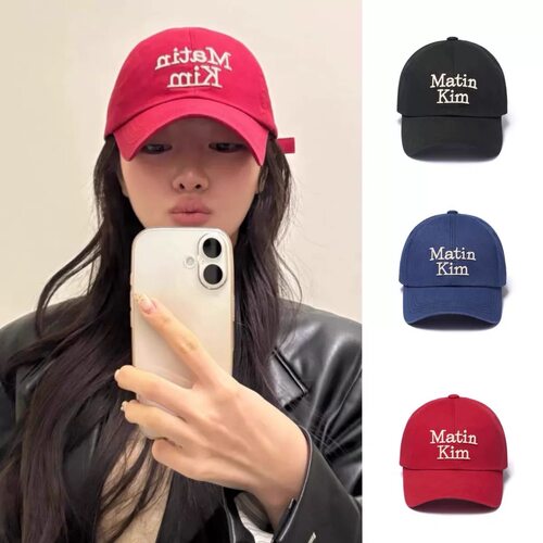 Matin Kim25韩国新款经典刺绣全标大头围鸭舌棒球帽百搭情侣款
