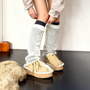 Matin Kim韩国小众秋冬保暖针织脚套条纹腿套袜防寒护踝百搭脚筒