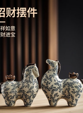 马上有钱摆件招财办公室装饰品高档新中式客厅博古架乔迁开业礼品