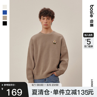 圆领毛衣男情侣宽松基础百搭针织毛衫 小花人 bosie伯喜春秋季