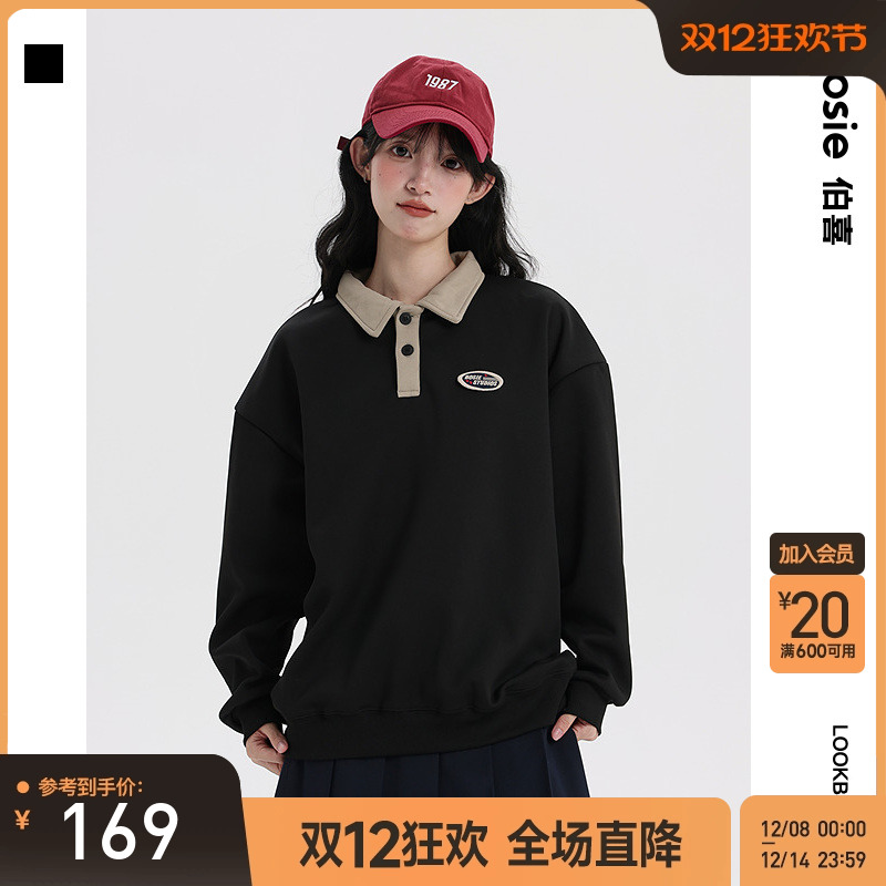 bosie秋长袖通勤日常套头Polo衫