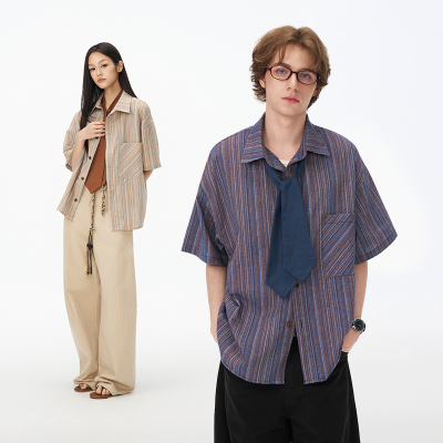 bosie日系复古短袖衬衫男女