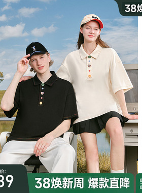 bosie伯喜2025年夏季新款趣味彩色扣子短袖polo衫男情侣休闲T恤潮