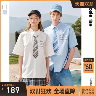 衬衫 趣味领带印花短袖 男情侣休闲中性学院风 新款 bosie2025年夏季
