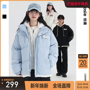 美式 假两件棉衣女情侣款 复古棉服加厚棉袄潮 新款 bosie2025年冬季