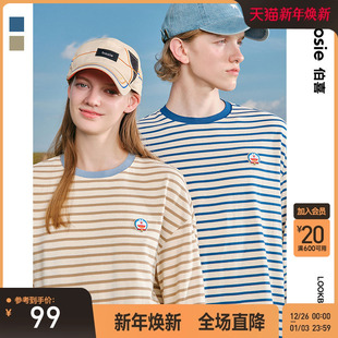 条纹长袖 新款 bosie伯喜2025年秋季 T恤男情侣宽松上衣 哆啦A梦