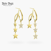 美菲麦五角星挂坠镶钻耳环S925银流苏耳钉洋气小众轻奢高级感耳环