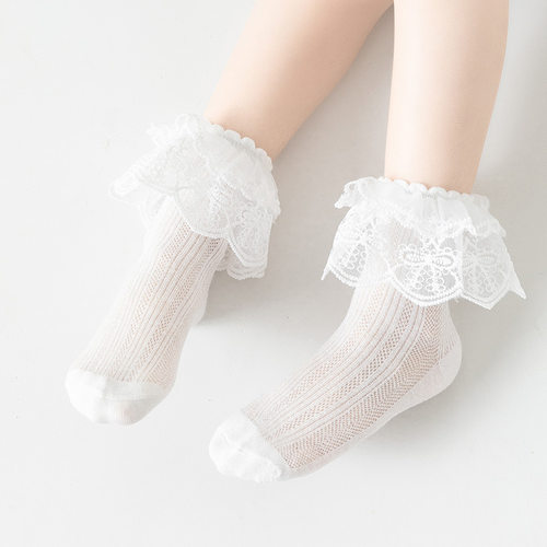 女童白色洛丽塔蕾丝花边袜
