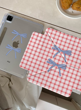 红格蓝色蝴蝶结三折Y型磁吸可拆分适用于苹果iPad mini6/7代保护套苹果ipad10平板Pro11寸保护套苹果Air8/7/6