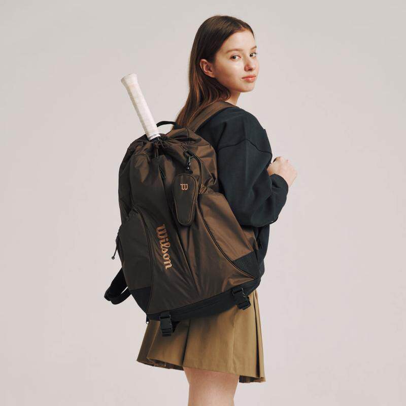 代购新品wilson威尔胜网球包简约复古棕色球拍包运动双肩包男女