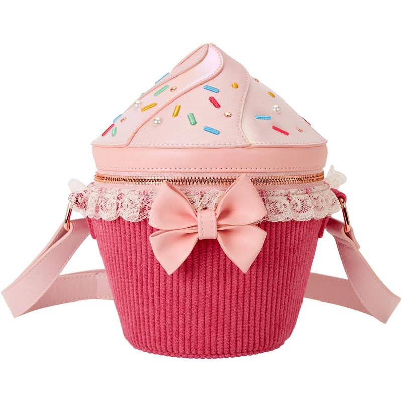 代购Loungefly女士单肩包可调节肩带拉链开合立体蝴蝶结多层细节