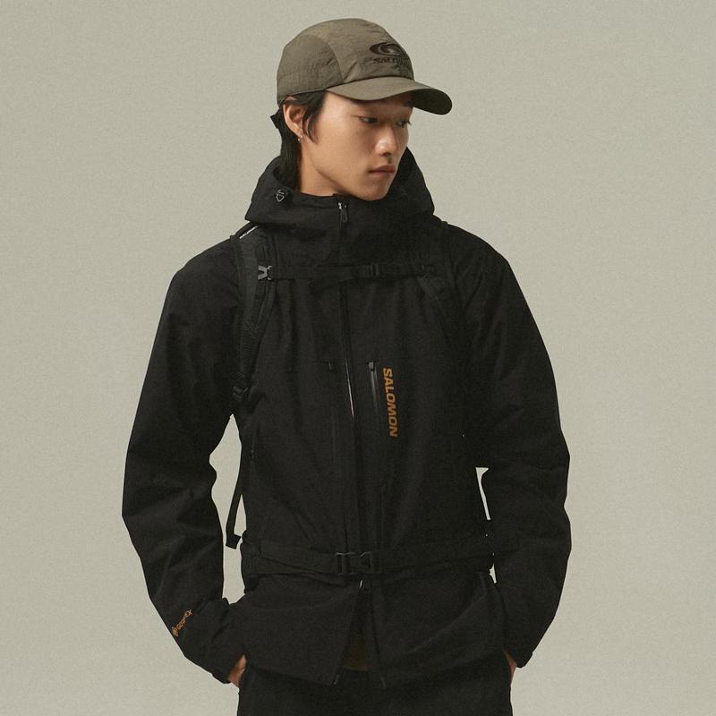 代购SALOMON萨洛蒙男士冲锋衣防水防风透气户外夹克连帽长款