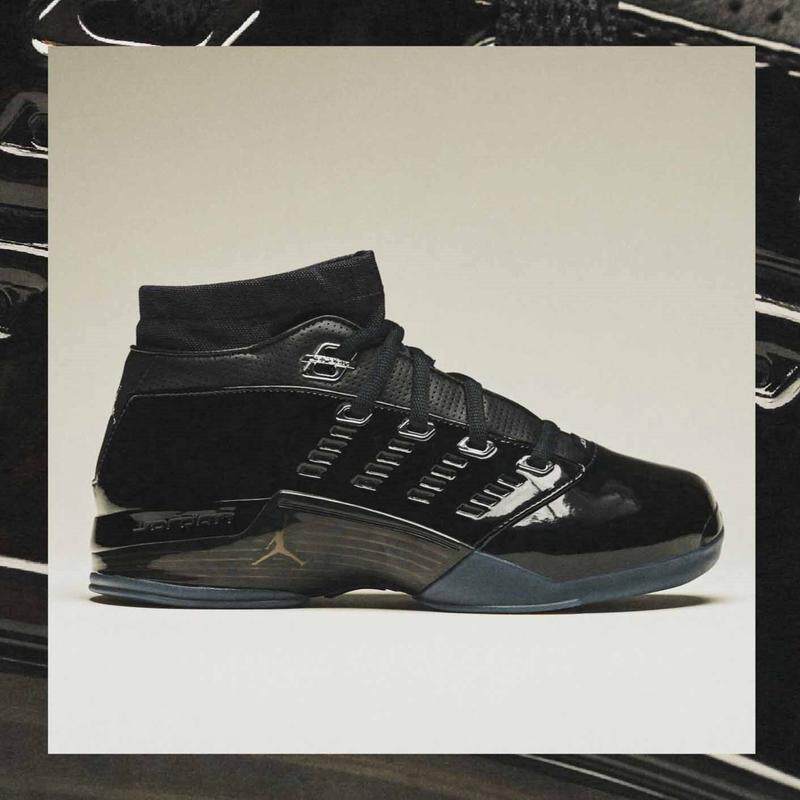 代购Jordan 17 RETRO运动休闲鞋气垫缓震耐磨防滑黑色漆皮鞋中帮