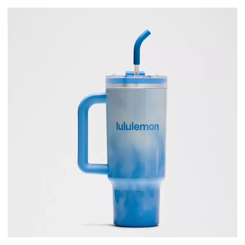 lululemon露露柠檬男女运动水杯双层不锈钢40盎司渐变印花保温杯图片