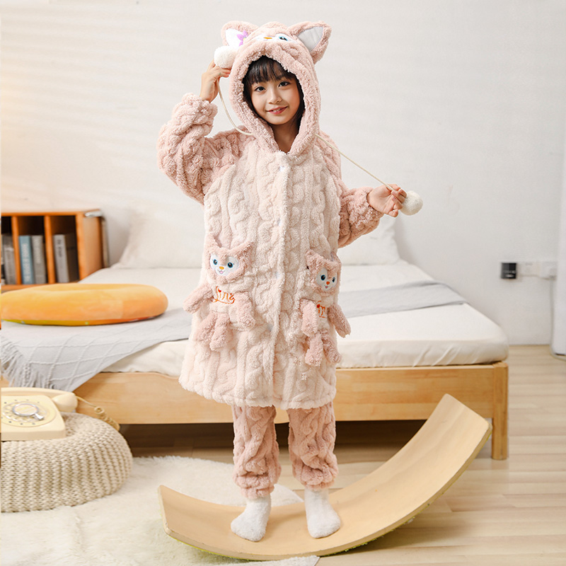 儿童睡衣女童法兰绒睡袍加绒加厚