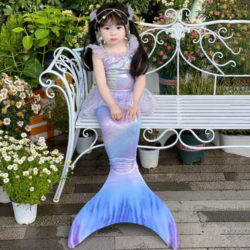 儿童泳衣女儿童夏季新款梦幻紫公主风游泳衣美人鱼尾巴高颜值泳装
