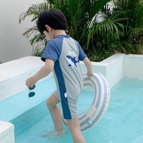 儿童泳衣男童连体中小童小男孩专业速干洋气夏季速干防晒泳装套装
