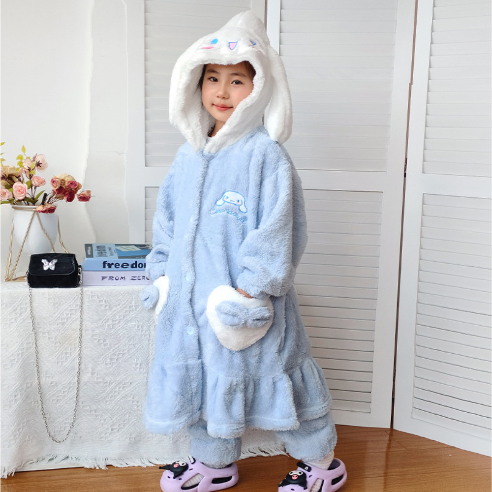 玉桂狗秋冬季珊瑚绒睡袍2025年新款睡衣女童卡通可爱家居服套装