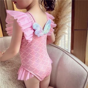 儿童泳衣女孩小公主韩国连体可爱女童小童宝宝婴儿粉色翅膀游泳衣
