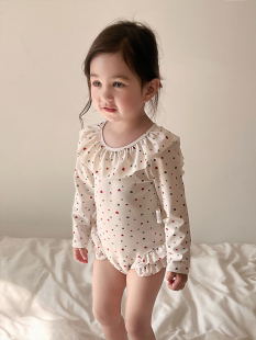 儿童泳衣女孩公主露背防晒长袖 韩 连体泳衣女童度假洋气甜美游泳装