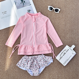 公主风甜美海边度假泳装 碎花套装 儿童新款 女童分体泳衣宝宝夏季