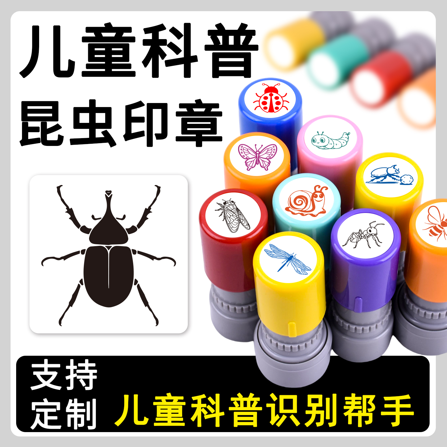 甲虫飞蛾儿童识别昆虫印章幼儿园科普趣味恶搞卡通蝴蝶蜻蜓蜜蜂生态科普盖印蚕蛹小学生辨识学习印章定制