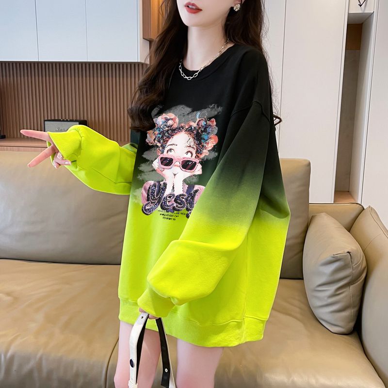薄款卫衣女春秋2025新款爆款时尚洋气渐变色大码宽松长袖t恤上衣