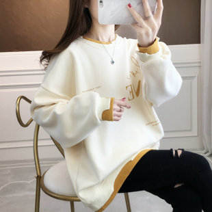 長(zhǎng)袖 2022年春秋新款 女裝 t恤女寬松休閑假兩件上衣薄款 大碼 衛(wèi)衣潮